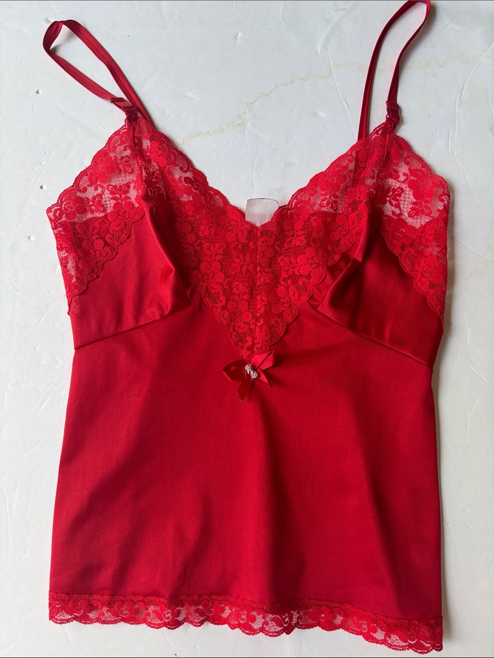 True Vintage 70’s Red Satin Lace Camisole Skirt Slip Set Matching Coordinating S - Picture 5 of 17